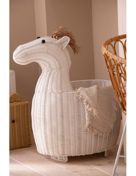 Grand Panier de rangement original Cheval Rotin synthétique Blanc Tressé Horsio 