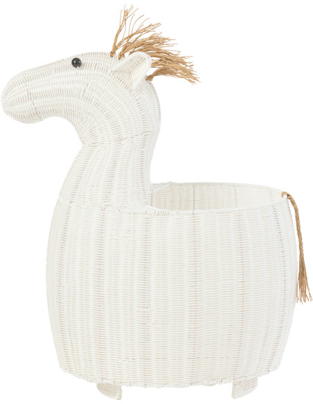 Grand Panier de rangement original Cheval Rotin synthétique Blanc Tressé Horsio 