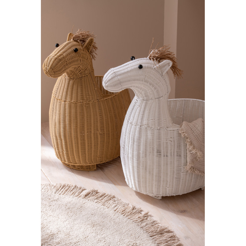 Grand Panier de rangement original Cheval Rotin synthétique Blanc Tressé Horsio 