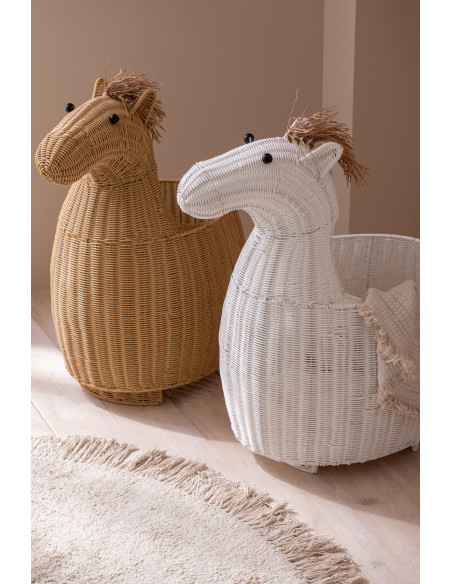 Grand Panier de rangement original Cheval Rotin synthétique Blanc Tressé Horsio 