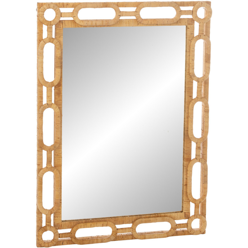 Grand Miroir mural bord de mer Anneaux Rectangulaire 75x101 Rotin Naturel Tressé Ring 