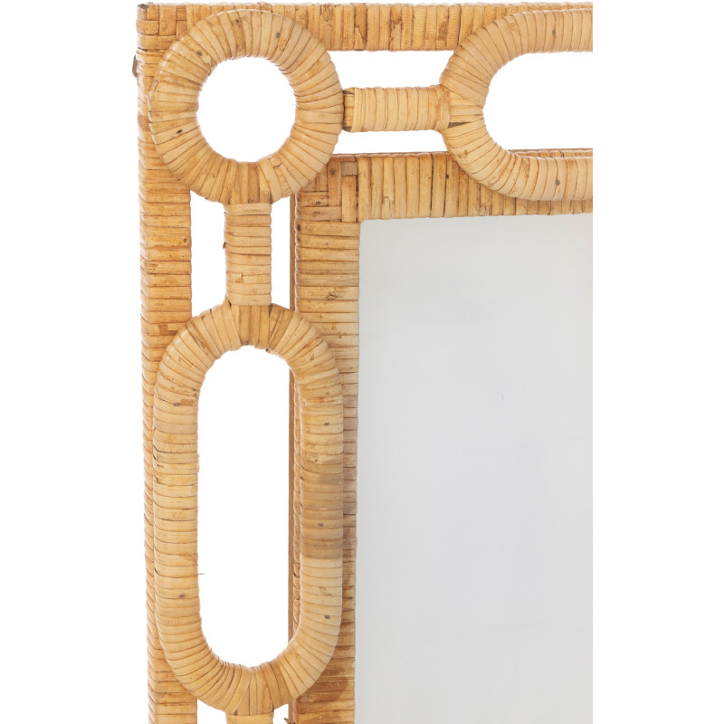 Grand Miroir mural bord de mer Anneaux Rectangulaire 75x101 Rotin Naturel Tressé Ring 