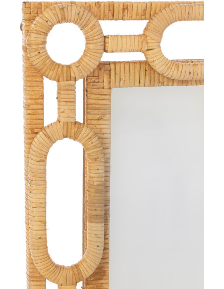Grand Miroir mural bord de mer Anneaux Rectangulaire 75x101 Rotin Naturel Tressé Ring 