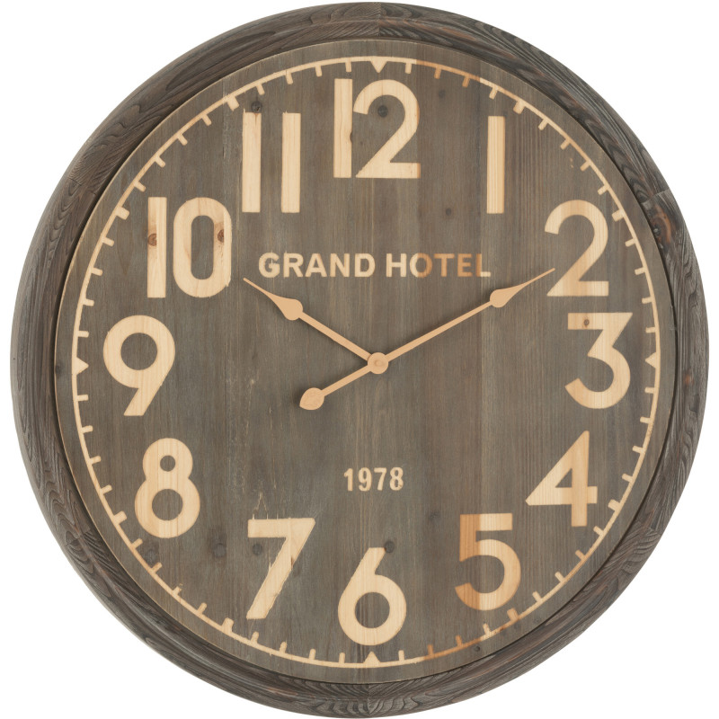 Grand Horloge murale vintage Grand Hôtel 1978 Ronde 79 cm Bois MDF Marron foncé Allurya 