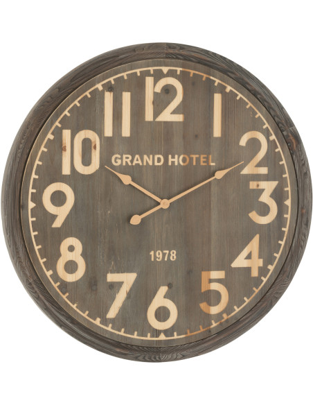 Grand Horloge murale vintage Grand Hôtel 1978 Ronde 79 cm Bois MDF Marron foncé Allurya 
