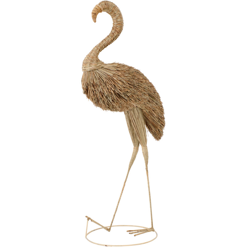 Grand Flamant rose déco H 138 cm Herbe Naturel Tressé Métal Flamora 