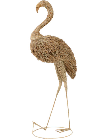 Grand Flamant rose déco H 138 cm Herbe Naturel Tressé Métal Flamora 