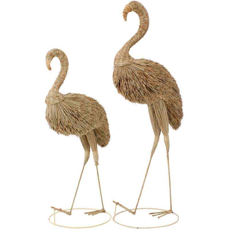 Grand Flamant rose déco H 138 cm Herbe Naturel Tressé Métal Flamora 