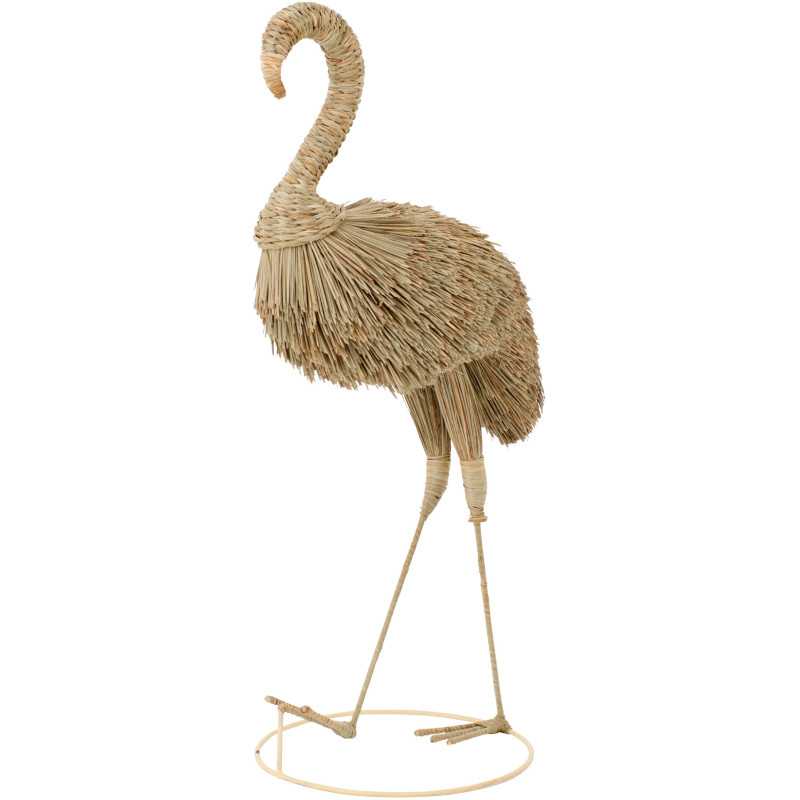 Grand Flamant rose déco H 125 cm Herbe Naturel Tressé Métal Flamora 