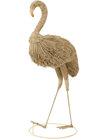 Grand Flamant rose déco H 125 cm Herbe Naturel Tressé Métal Flamora 