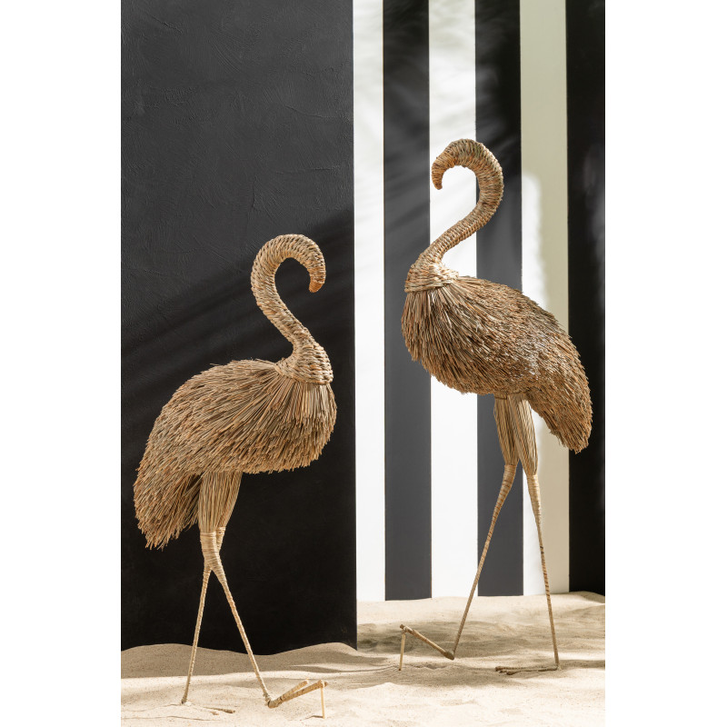 Grand Flamant rose déco H 125 cm Herbe Naturel Tressé Métal Flamora 