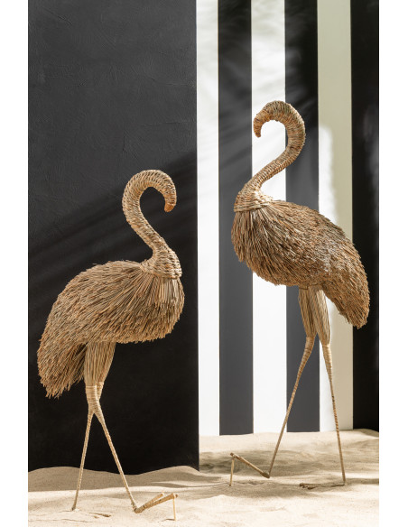 Grand Flamant rose déco H 125 cm Herbe Naturel Tressé Métal Flamora 