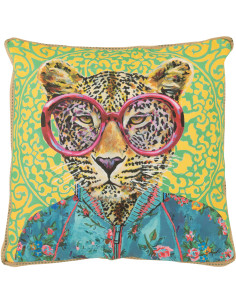 Grand Coussin original pop art Léopard Carré 50x50 Lin Jute Naturel Leopika 