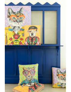Grand Coussin original pop art Léopard Carré 50x50 Lin Jute Naturel Leopika 