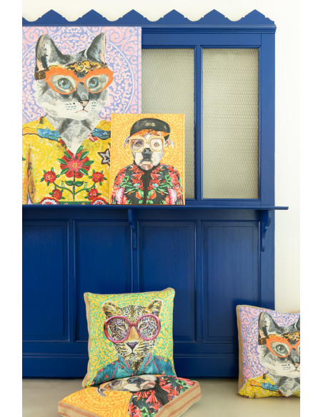 Grand Coussin original pop art Léopard Carré 50x50 Lin Jute Naturel Leopika 