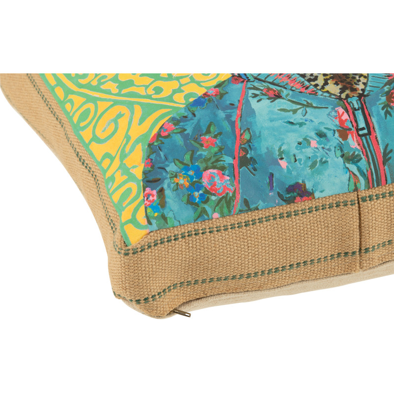 Grand Coussin original pop art Léopard Carré 50x50 Lin Jute Naturel Leopika 