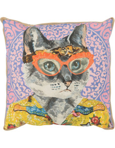 Grand Coussin original pop art Chien Carré 50x50 Lin Jute Naturel Bulldo 