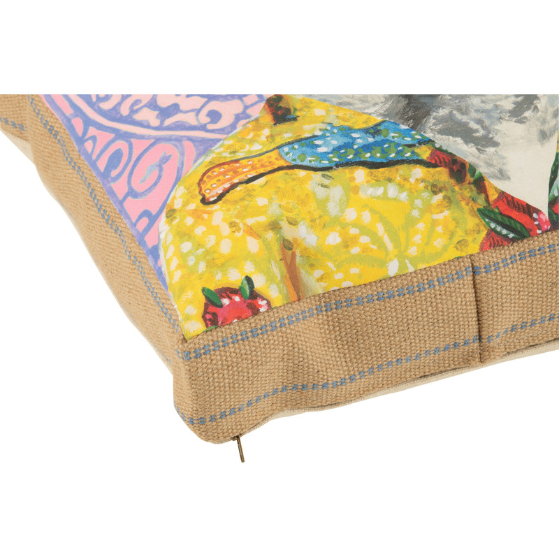 Grand Coussin original pop art Chien Carré 50x50 Lin Jute Naturel Bulldo 
