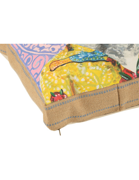 Grand Coussin original pop art Chien Carré 50x50 Lin Jute Naturel Bulldo 