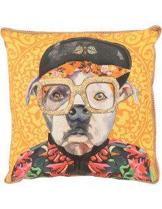Grand Coussin original pop art Chat Carré 50x50 Lin Jute Naturel Felonio 