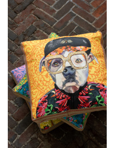 Grand Coussin original pop art Chat Carré 50x50 Lin Jute Naturel Felonio 