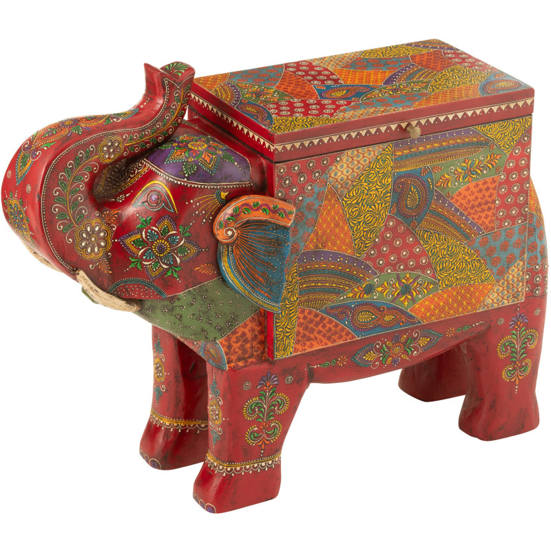 Grand Coffre de rangement indien Éléphant 79 cm Bois de manguier Multicolore Delhi 