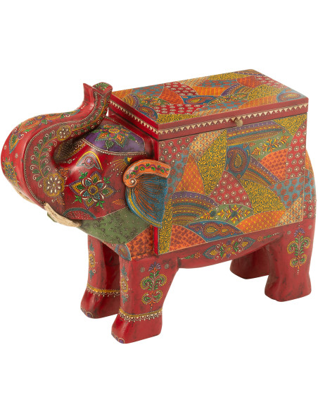 Grand Coffre de rangement indien Éléphant 79 cm Bois de manguier Multicolore Delhi 