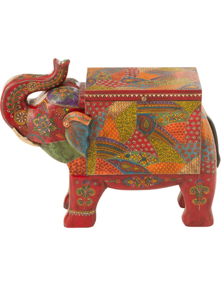 Grand Coffre de rangement indien Éléphant 79 cm Bois de manguier Multicolore Delhi 