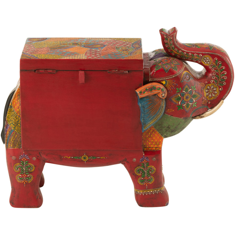 Grand Coffre de rangement indien Éléphant 79 cm Bois de manguier Multicolore Delhi 