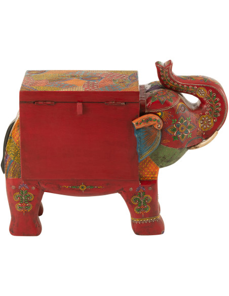 Grand Coffre de rangement indien Éléphant 79 cm Bois de manguier Multicolore Delhi 