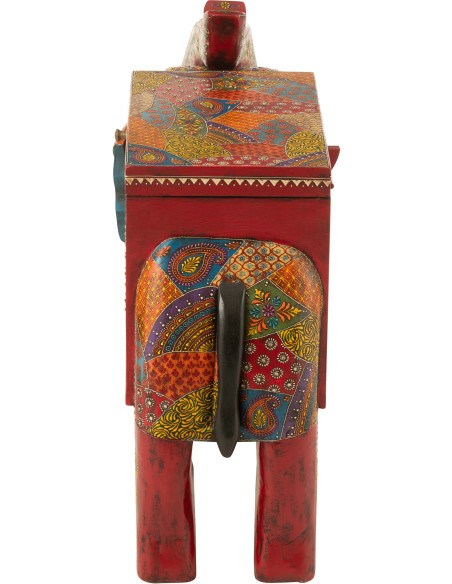 Grand Coffre de rangement indien Éléphant 79 cm Bois de manguier Multicolore Delhi 