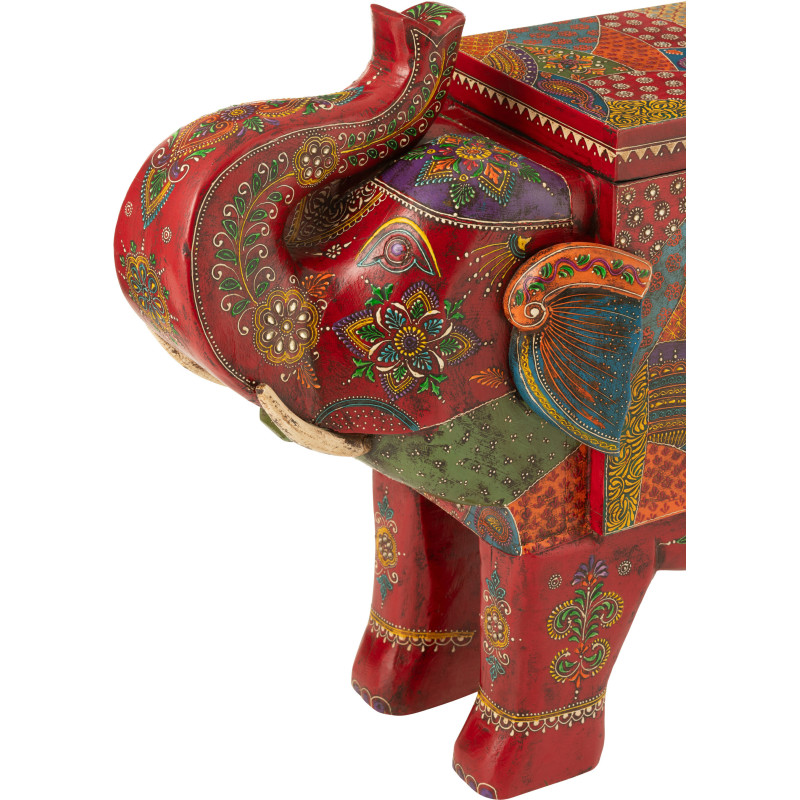 Grand Coffre de rangement indien Éléphant 79 cm Bois de manguier Multicolore Delhi 
