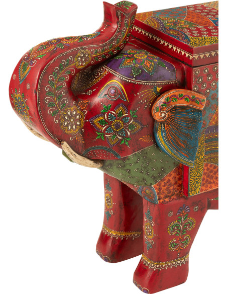 Grand Coffre de rangement indien Éléphant 79 cm Bois de manguier Multicolore Delhi 
