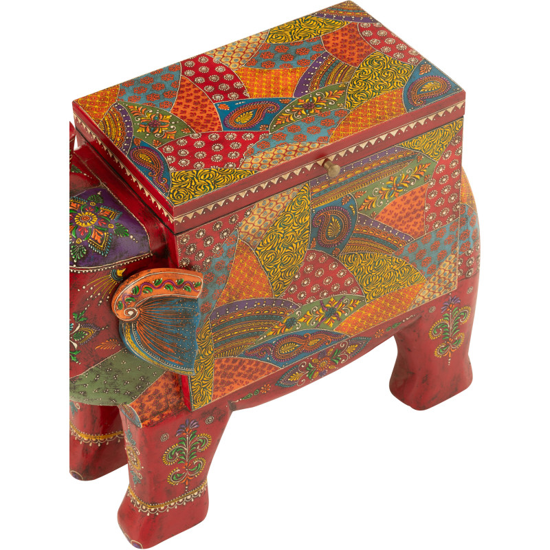 Grand Coffre de rangement indien Éléphant 79 cm Bois de manguier Multicolore Delhi 