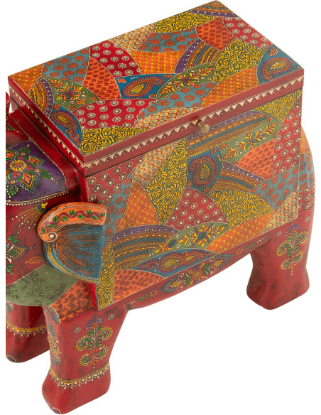 Grand Coffre de rangement indien Éléphant 79 cm Bois de manguier Multicolore Delhi 