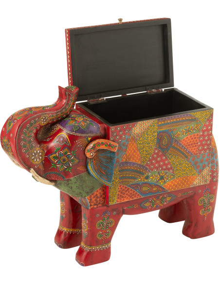 Grand Coffre de rangement indien Éléphant 79 cm Bois de manguier Multicolore Delhi 
