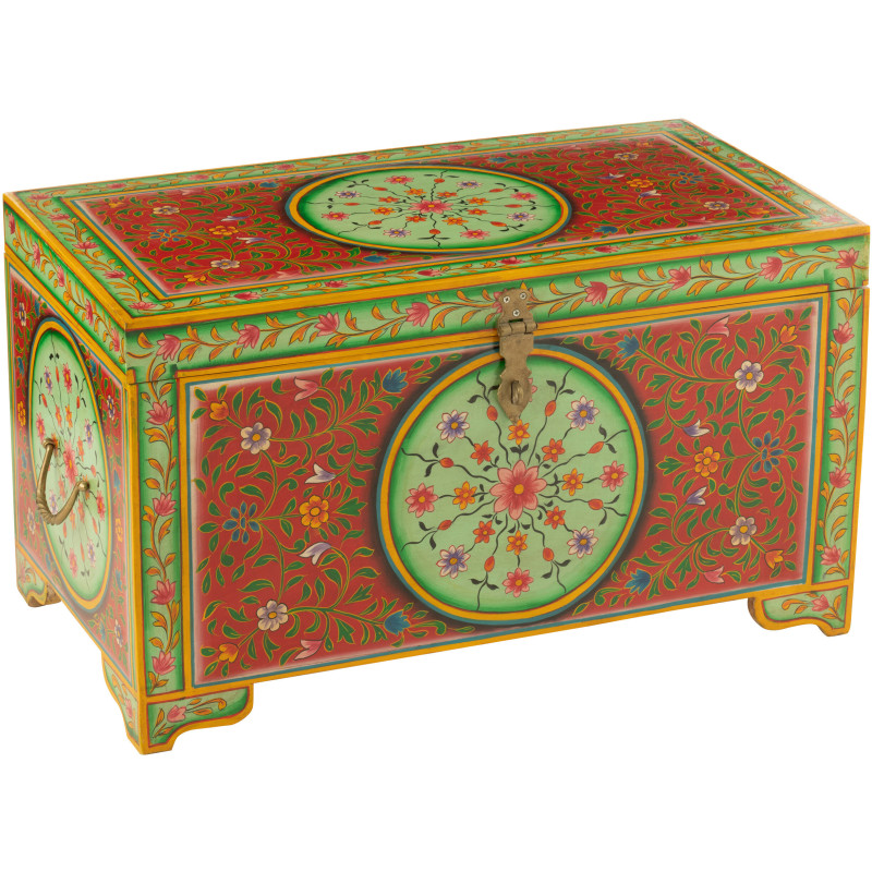Grand Coffre de rangement indien 78 cm Bois MDF Bois de manguier Multicolore Mumbai 