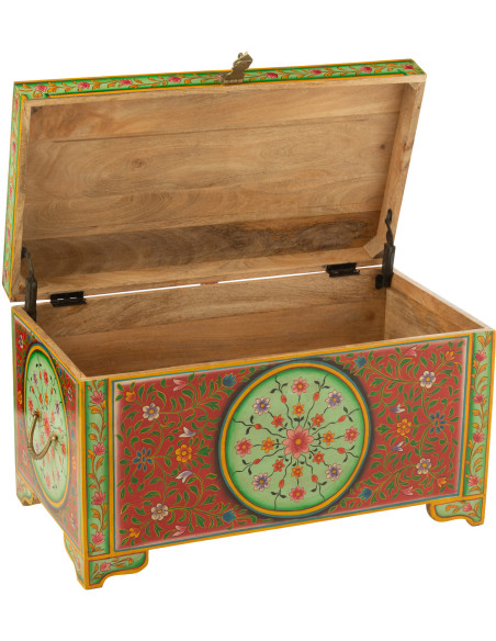 Grand Coffre de rangement indien 78 cm Bois MDF Bois de manguier Multicolore Mumbai 