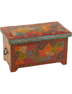 Grand Coffre de rangement indien 63 cm Bois de manguier Multicolore Delhi 
