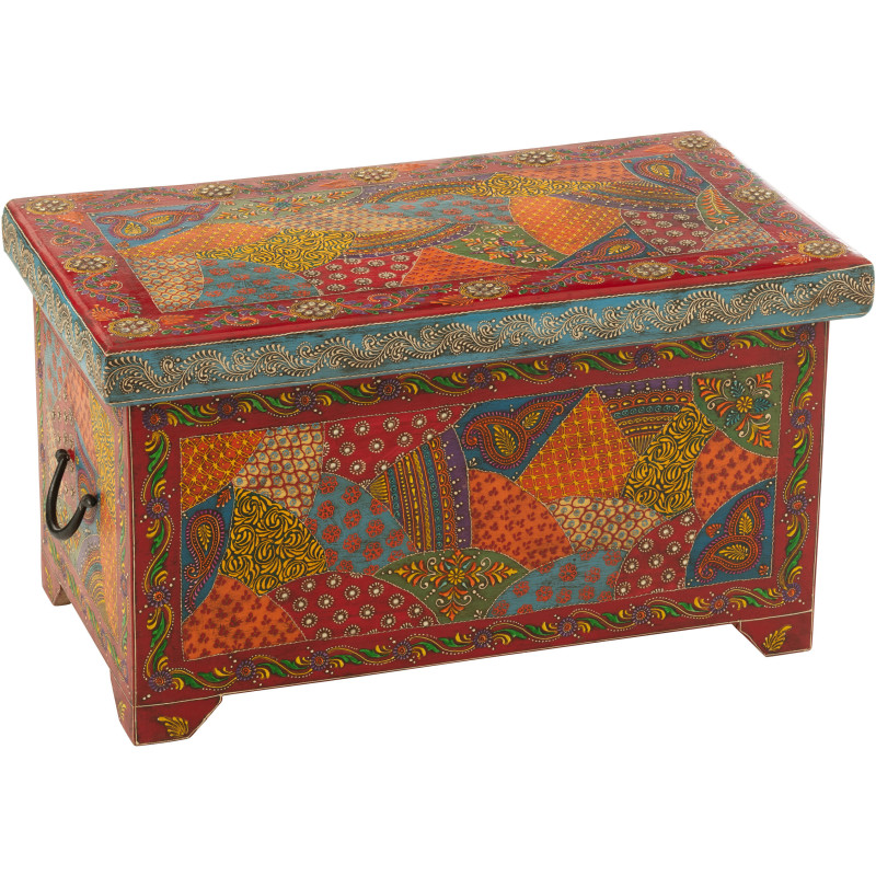 Grand Coffre de rangement indien 63 cm Bois de manguier Multicolore Delhi 