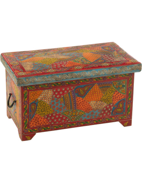 Grand Coffre de rangement indien 63 cm Bois de manguier Multicolore Delhi 