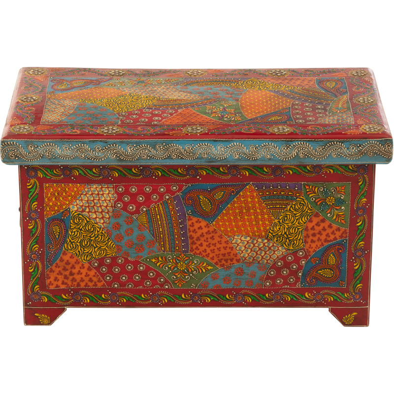 Grand Coffre de rangement indien 63 cm Bois de manguier Multicolore Delhi 