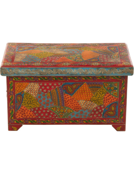 Grand Coffre de rangement indien 63 cm Bois de manguier Multicolore Delhi 