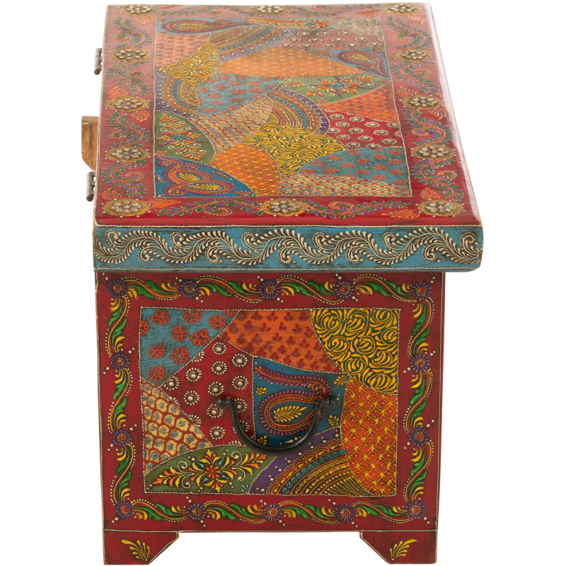 Grand Coffre de rangement indien 63 cm Bois de manguier Multicolore Delhi 