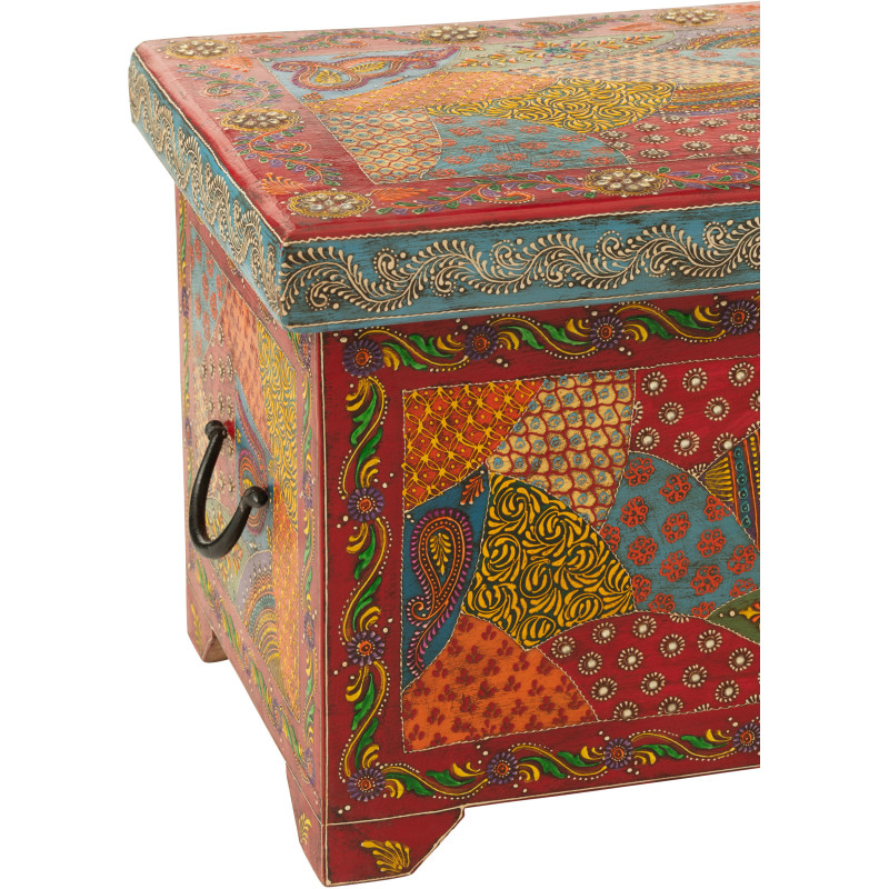 Grand Coffre de rangement indien 63 cm Bois de manguier Multicolore Delhi 