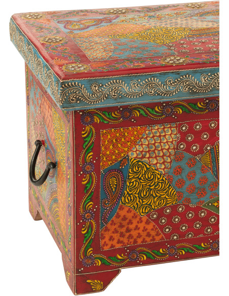 Grand Coffre de rangement indien 63 cm Bois de manguier Multicolore Delhi 