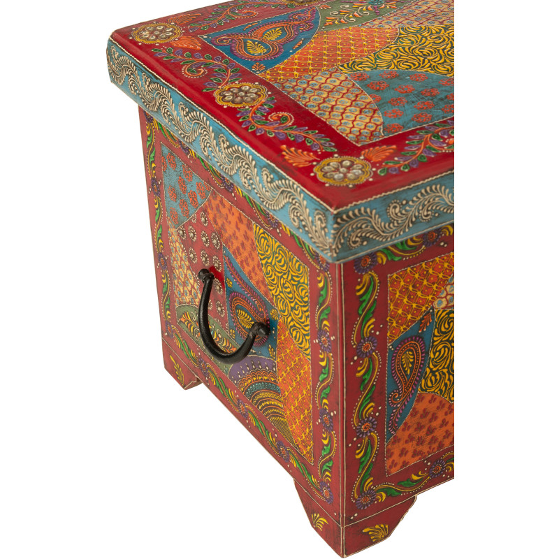 Grand Coffre de rangement indien 63 cm Bois de manguier Multicolore Delhi 