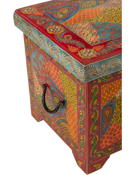 Grand Coffre de rangement indien 63 cm Bois de manguier Multicolore Delhi 
