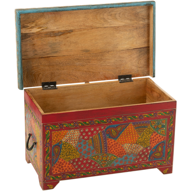 Grand Coffre de rangement indien 63 cm Bois de manguier Multicolore Delhi 