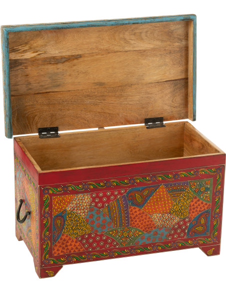 Grand Coffre de rangement indien 63 cm Bois de manguier Multicolore Delhi 